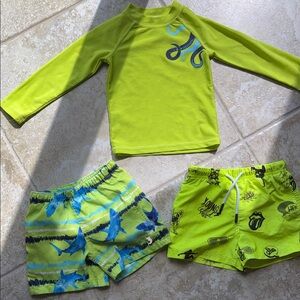 Kids Lime Green Long Sleeve Rash Guard & Swim Shorts Set - size 2T